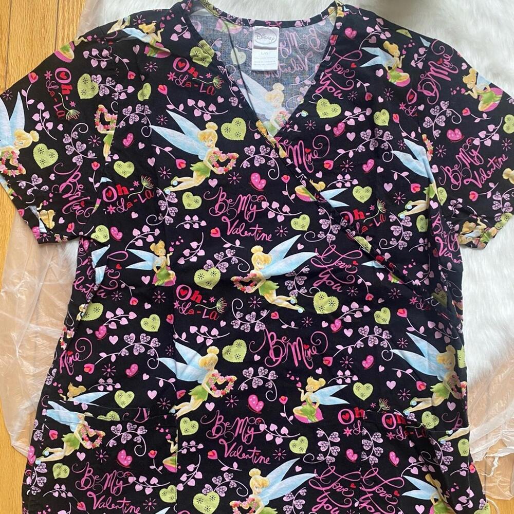 Disney Tinkerbell Women's Scrub Top Large